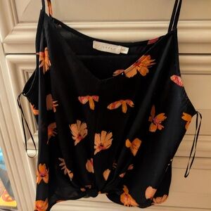 Lush Black Camisole with Orange Floral Design